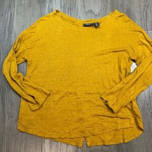 Adrienne Vittadini Linen Mustard Yellow Long Sleeve Button Back Shirt Top Large‎